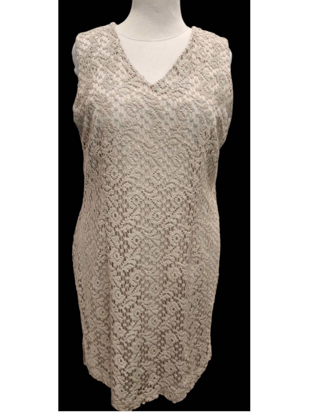 K.C. Spencer New York Vintage Beige Lace Dress 14 Sleeveless V-Neck Cocktail